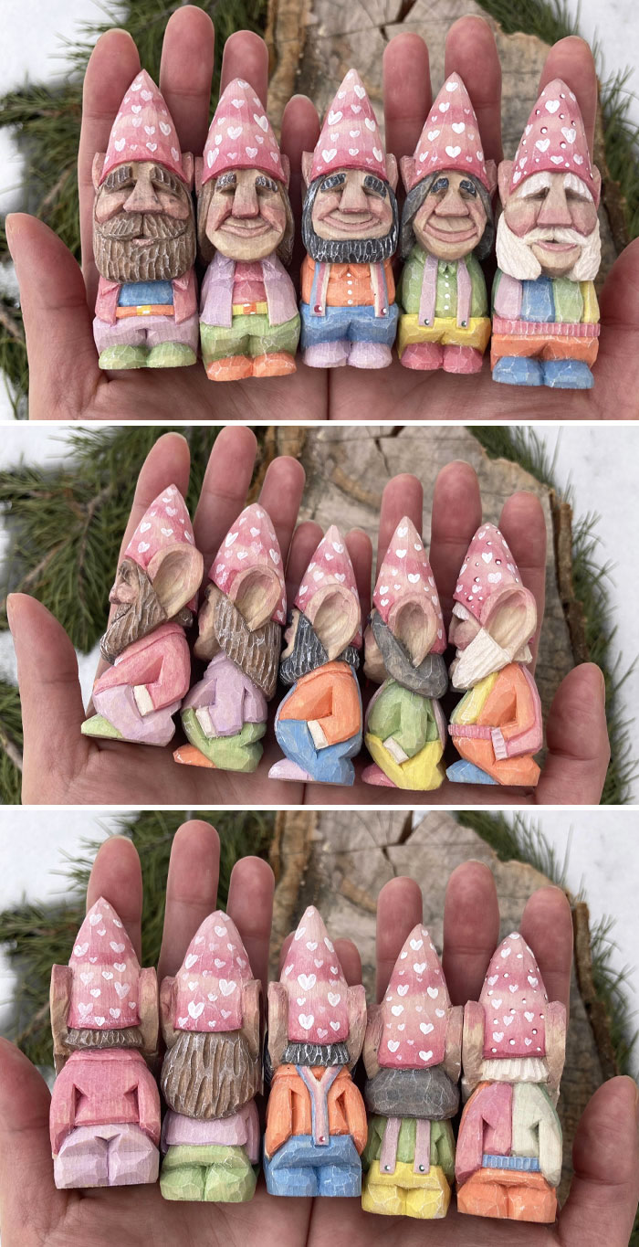 I Carved Some Valentine’s Gnomes. The Colors Are Inspired By Those Little Candy Hearts From My Youth