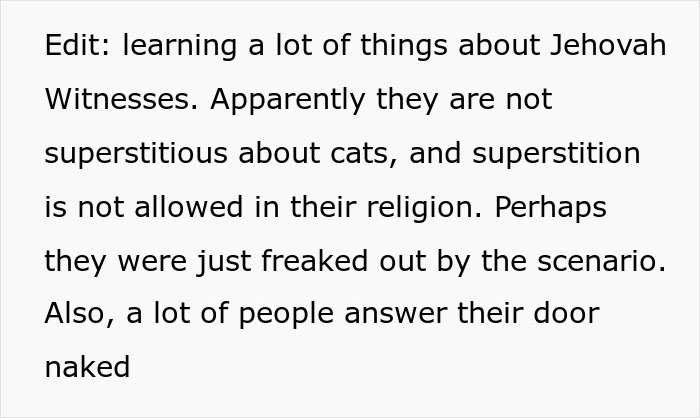 Man Comes Up With A Clever Way To Get Rid Of Jehovah's Witnesses After His Black Cat Comes Up