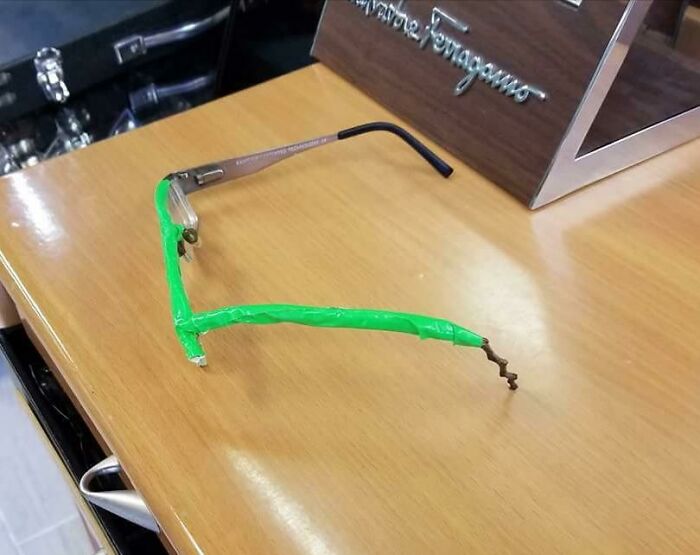 My (Frugal) Friend's Old Glasses At The Eye Doctor. Yes, That's A Twig