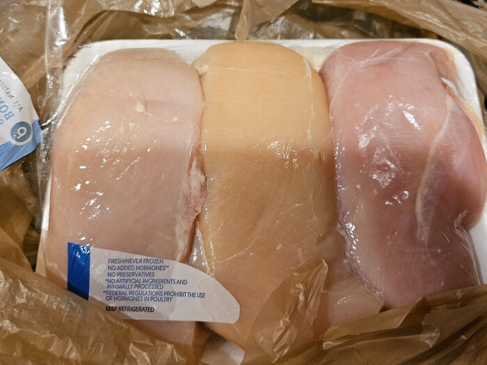 Each One Of The Chicken Breasts In This Package Is In A Different Color