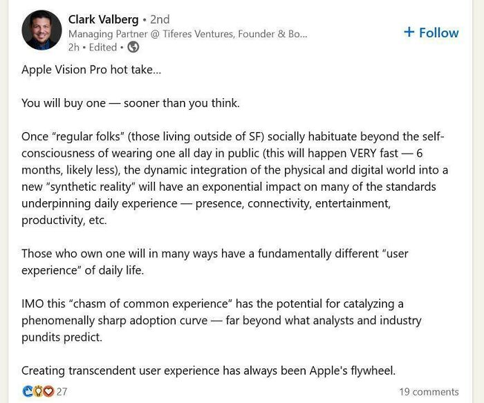 "We'll All Be Wearing Apple Vision Pro In 6 Months, Whether You Like It Or Not." - Silicon Valley Douchebag