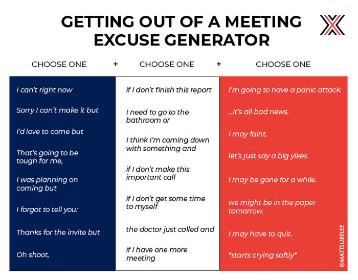 Getting Out Of A Meeting Excuse Generator