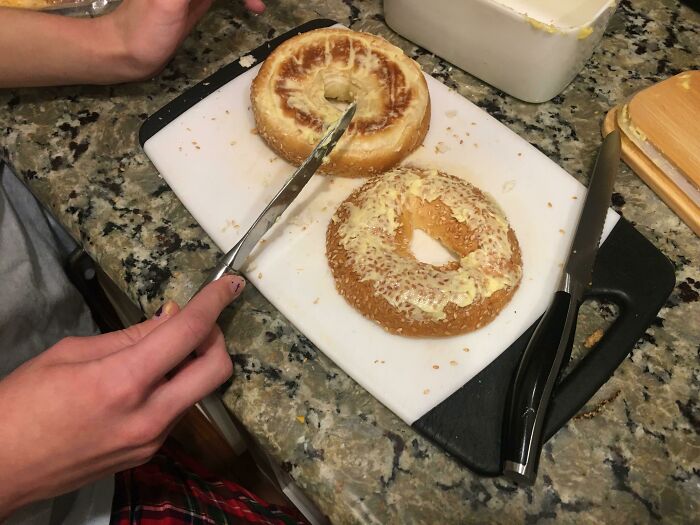 How My Sister Butters Her Bagels :/