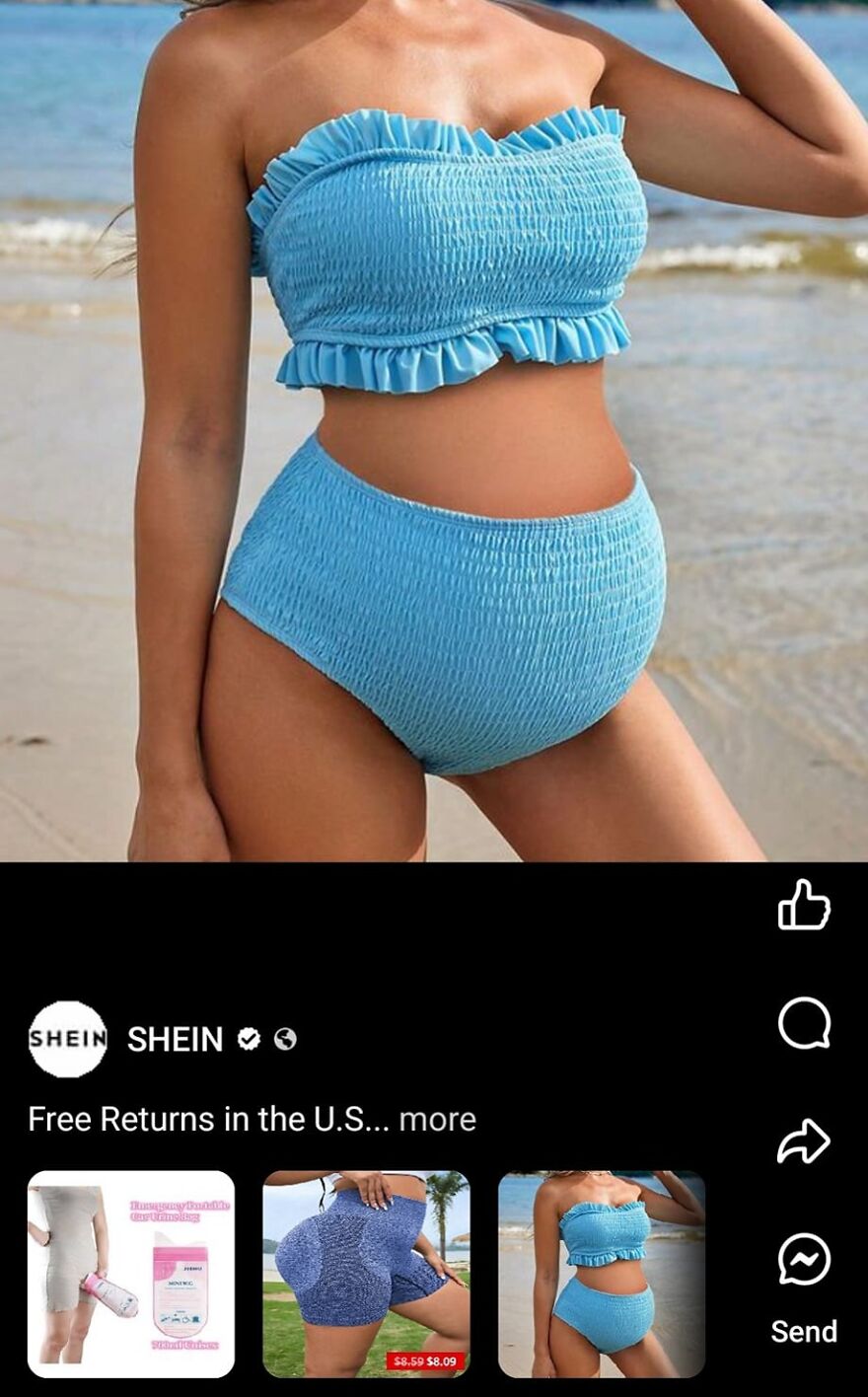 I'm Not Sure What's Worse: The Portable Urinal, The Fake Butt, Or The Bulbous Swimsuit. The Bikini Bottoms Look Like Diapers
