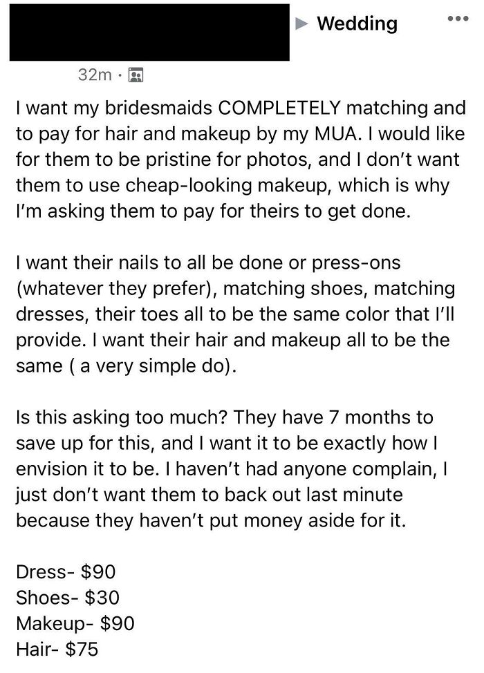Entitled Bride Demands That Her Bridesmaids Pay For Everything In Order To Look "Pristine" For Photos