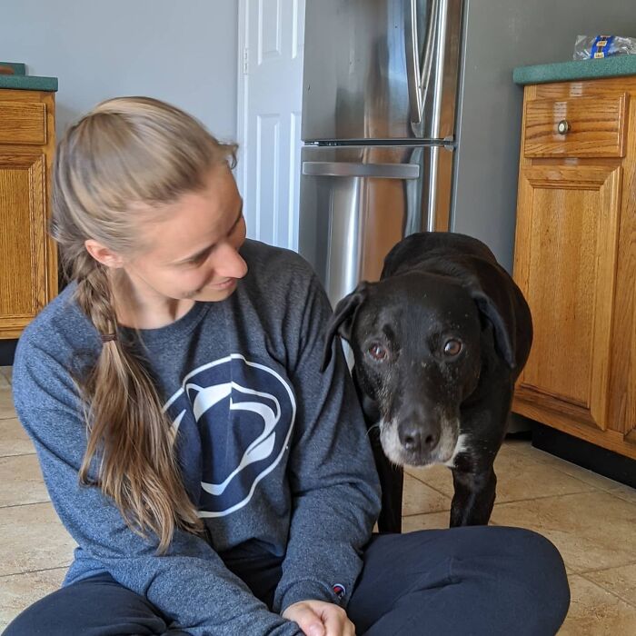 Everyone Meet Jake (7 Years Old)! My Wife (Pictured) And I Adopted Him Yesterday From A Local Shelter. Jake Has Been In 4 Different Homes In The Last Year And Deals With A Ton Of Anxiety. But With Lots Of Love And His New Big Sister, Gigi, He's Going To Be Just Fine!
