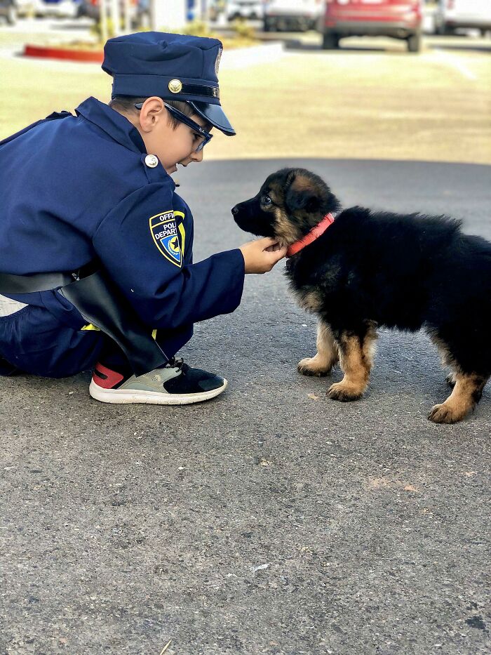 Our Son’s Dream Of Becoming A K-9 Officer Got One Step Closer Today. We Adopted Him At 2.5 After His Parents Passed Away. His New Best Friend, A Little Girl Named Jovi, Was Born On His Biological Mother’s Birthday. Meant To Be! 💗