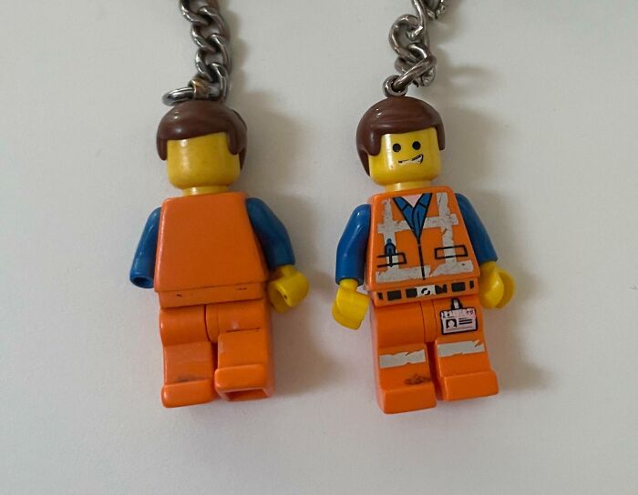 My Wife And I Got This LEGO Figure At The Same Time. She Keeps Her Keys (Right) In Her Purse And I Keep Mine (Left) In My Pocket