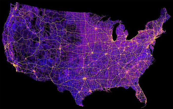 Map Of The United States' 8 Million Miles Of Roads, Streets And Highways