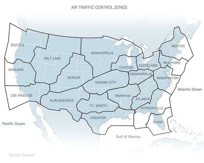 Zonas de control del tráfico aéreo en EEUU