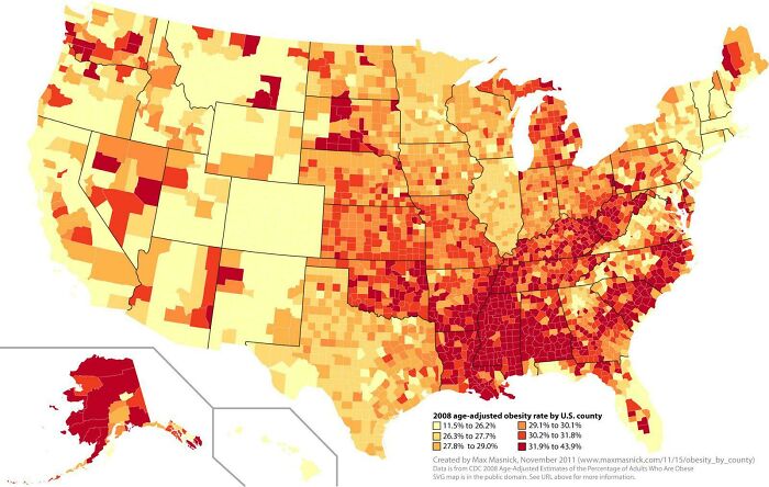 Mapa de los niveles de obesidad en EEUU