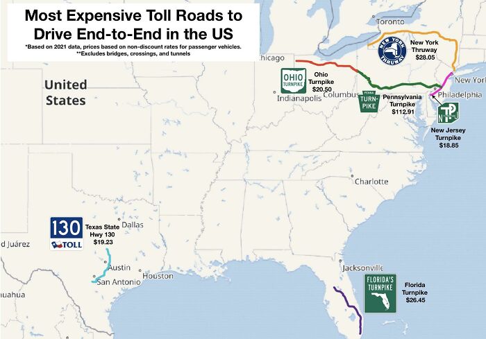 Most Expensive Toll Roads In The US