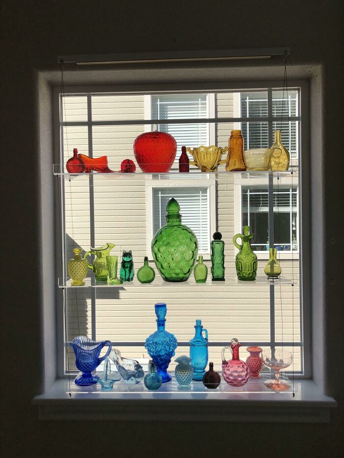 Finally Got Shelves For My Collection Of Antique Colored Glass