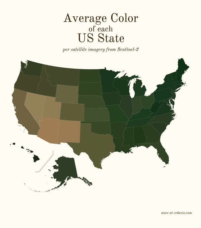 Average Color Of US State Based On Satellite Imaging