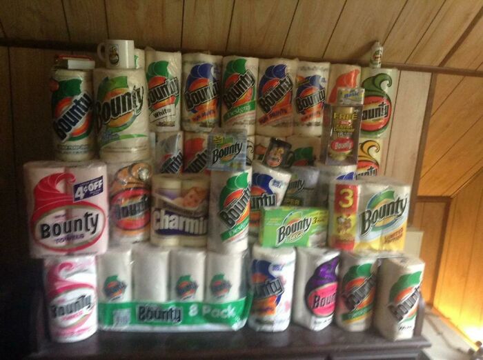 A Very Outdated Picture Of My Bounty Paper Towels Collection. Oldest Roll Is From 1965