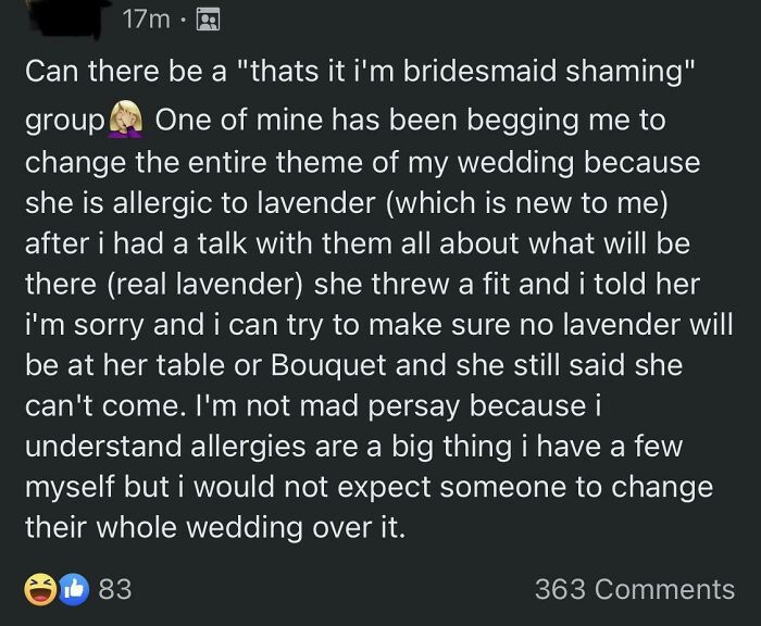 Having Lavender As Decor Is More Important Than A Bridesmaid’s Allergies, Obviously