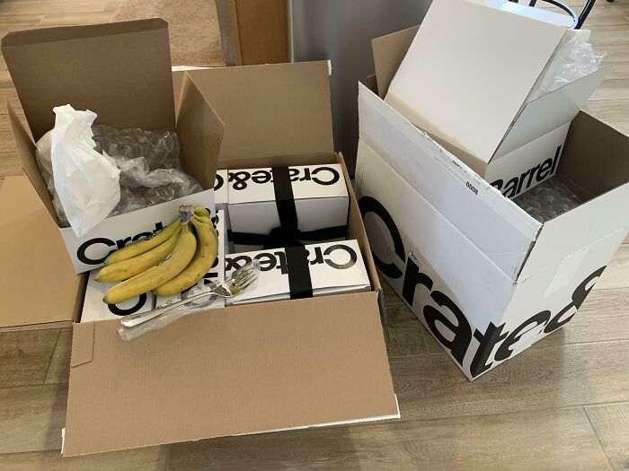 This Is The Packaging For 8 Serving Utensils From Crate And Barrel. (Banana For Scale)