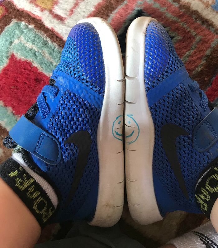Added A Smiley Face To My Kid's Shoes So He Knows When They Are On The Right Feet