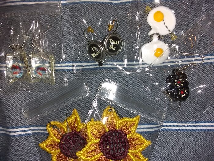 Fun Jewelry: Fish In A Bag, Trust Me I'm Normal, Eggs, Phones, Sunflowers