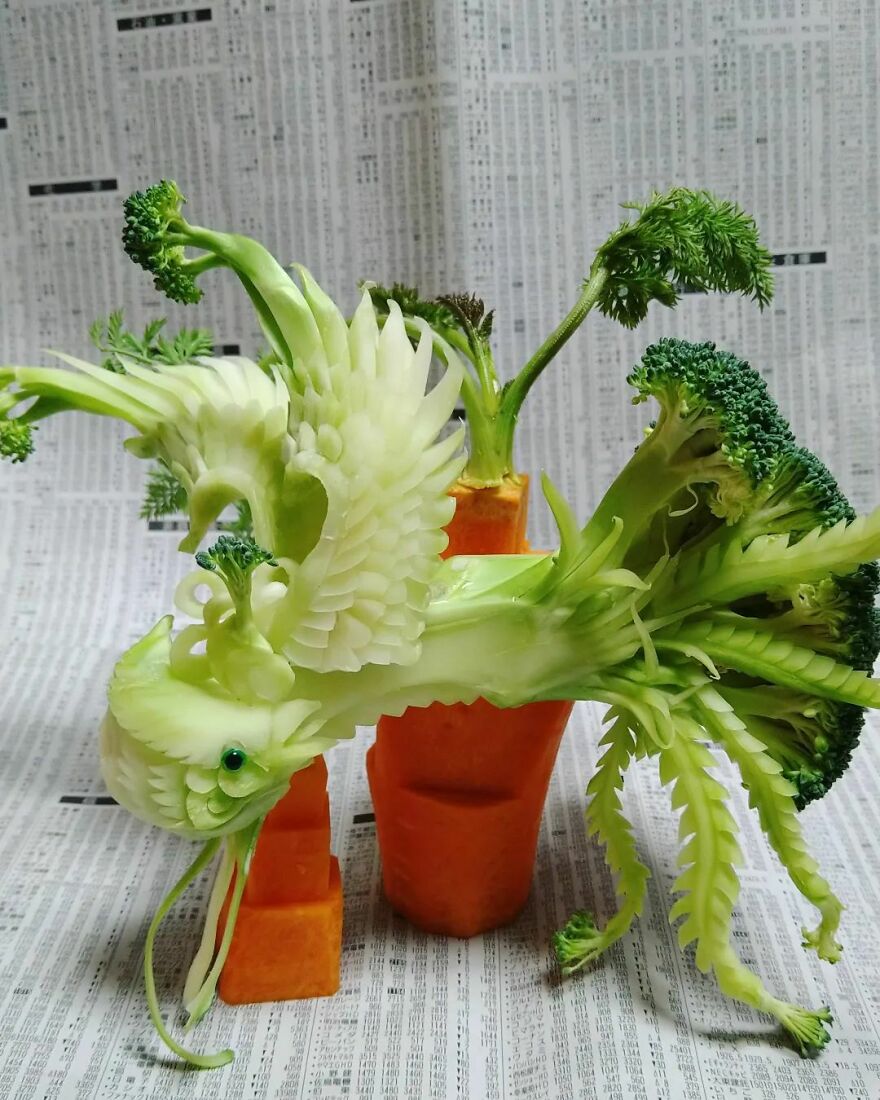 Gaku Carving, A Food Carving Artist, Changes Vegetables And Fruits Into Surprising Artworks (New Pics)