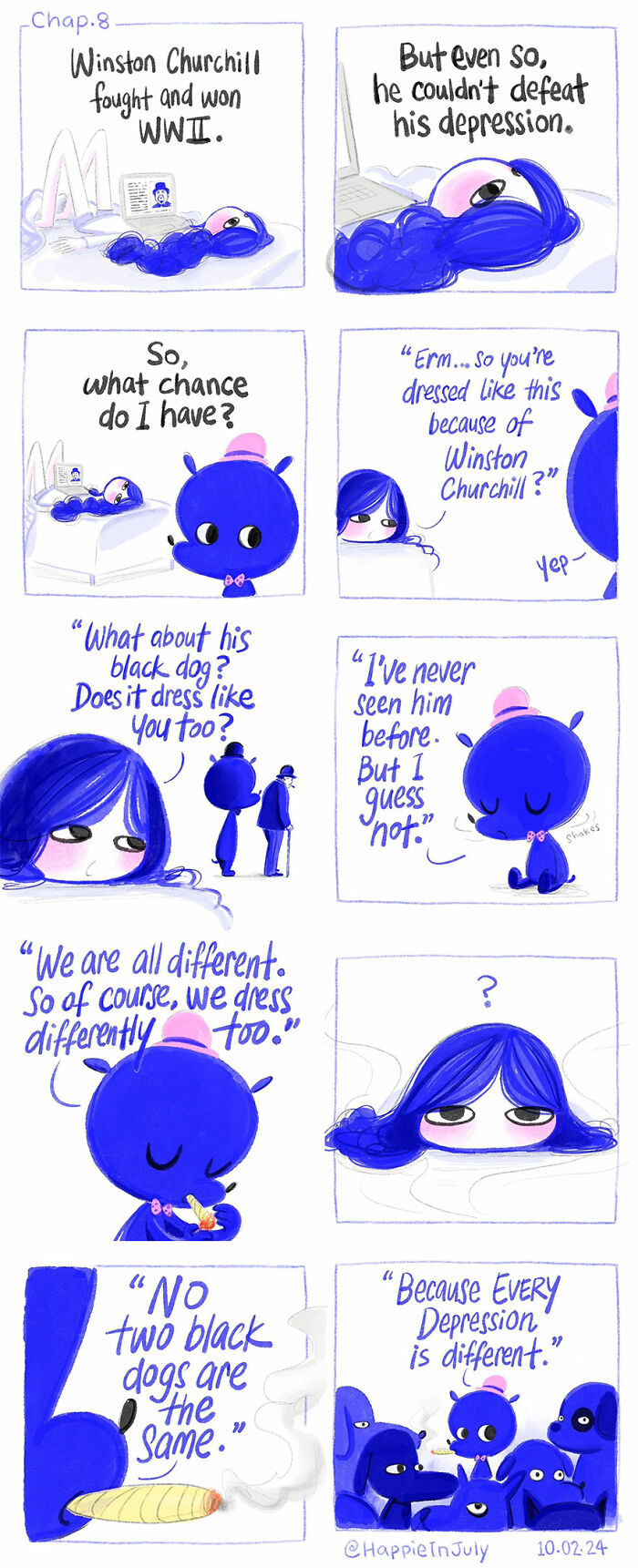 I Created A Webcomic About A Depression Named Happie And A Girl Named July, And How They Learn To Live With Each Other