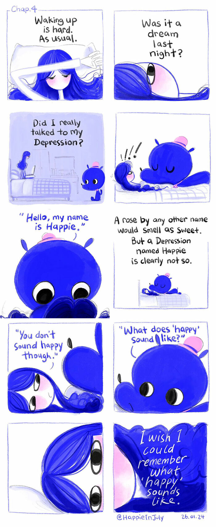 I Created A Webcomic About A Depression Named Happie And A Girl Named July, And How They Learn To Live With Each Other
