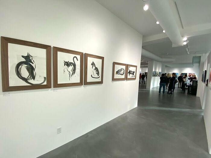 Photo Of The Cat Art Show 2024, Featuring Ink Kitten Painting Series By Cat Artist Anita Yan Wong
