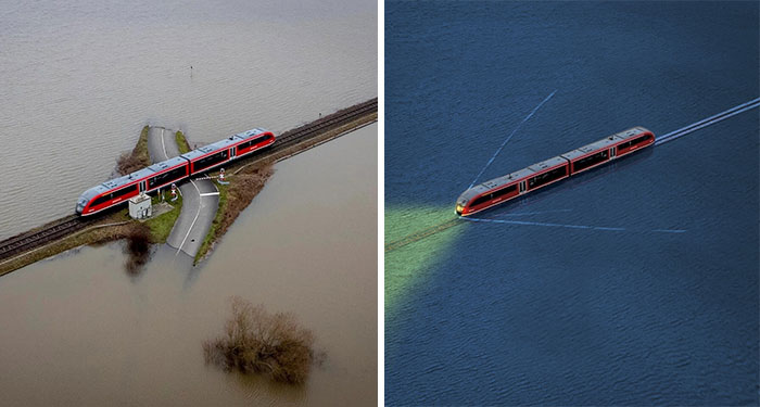 This Train Surrounded By Flooded Lands