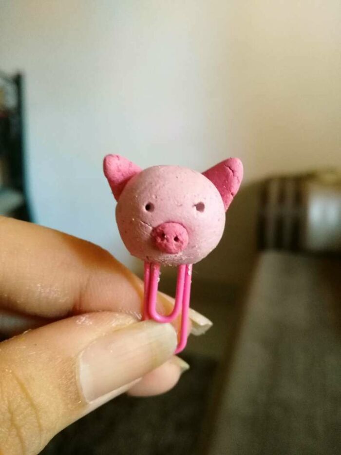 Pink Piggy Bookmark Made Up Of Polymer Clay