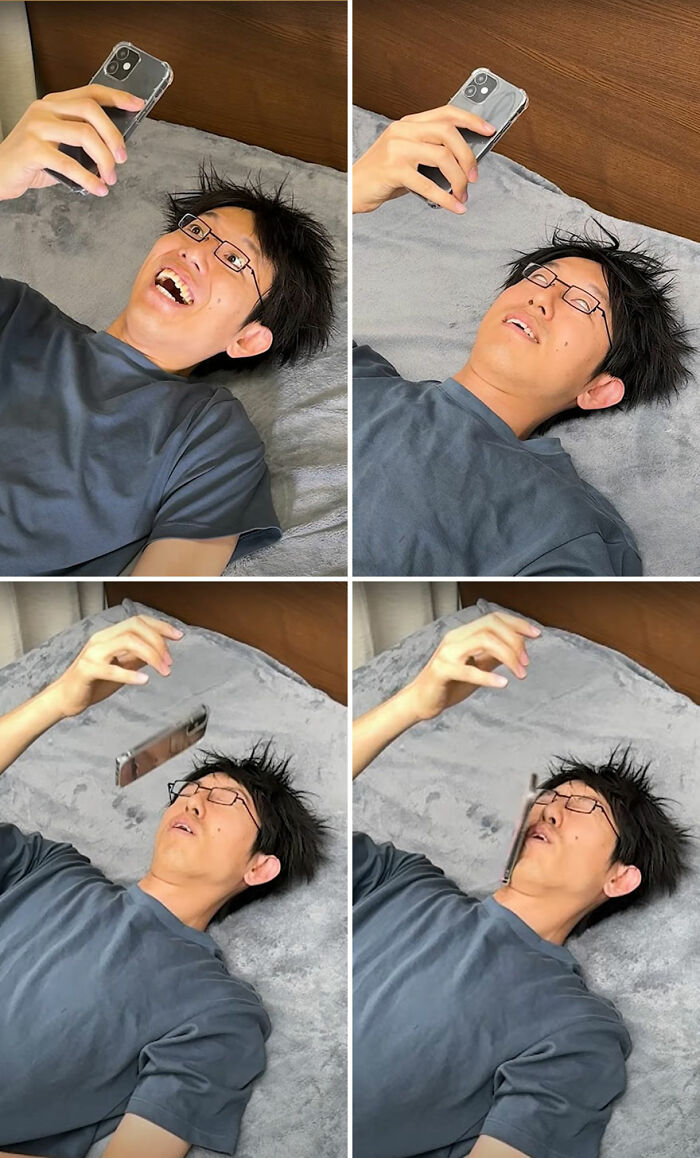 Here’s A Unique Gadget Created By This Guy to Protect Heads While Using Phones in Bed