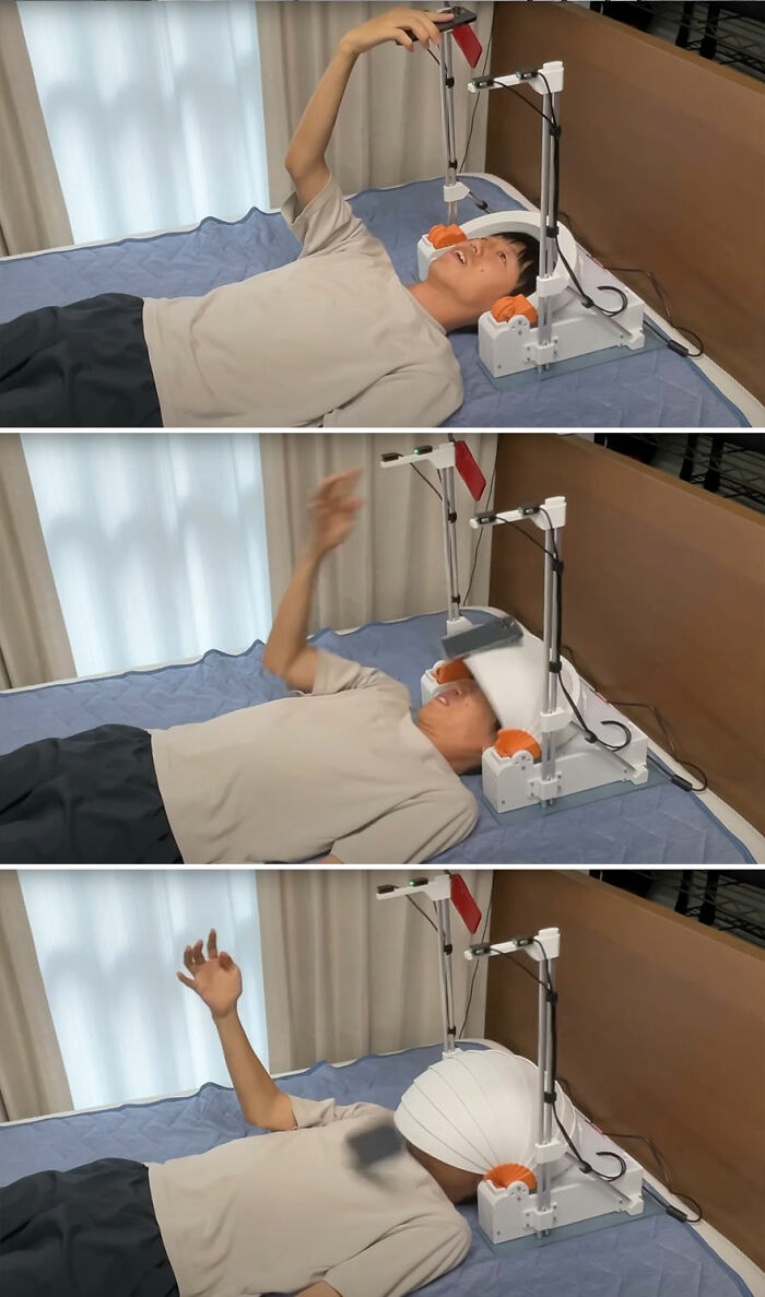 Here’s A Unique Gadget Created By This Guy to Protect Heads While Using Phones in Bed
