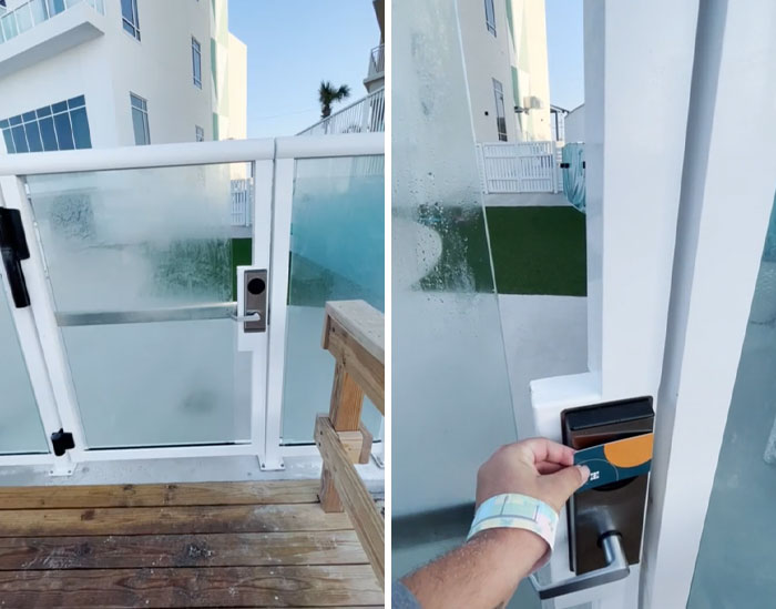 The Beach Access Door At The Hotel I'm Staying At. People Without Cards Can Easily Open The Door