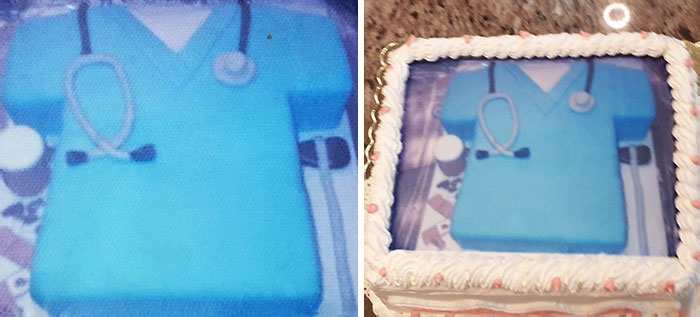 We Sent This Cake Photo (Left) To A Cake Shop, And This Is What We Got (Right)
