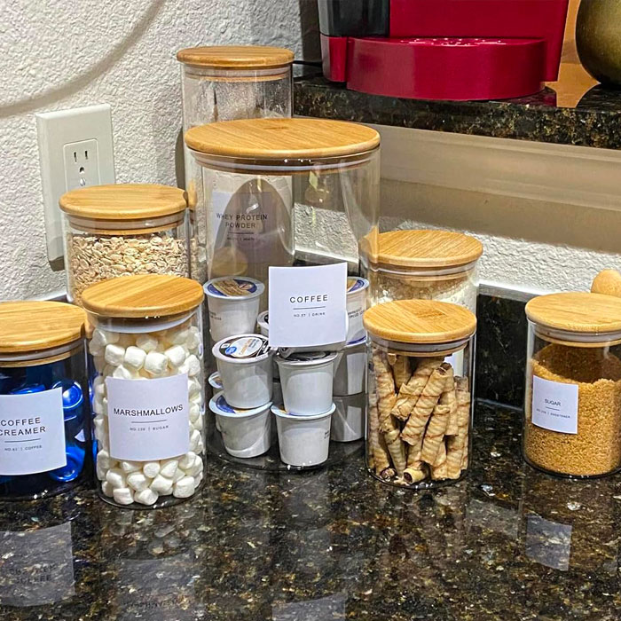 Organize Your Kitchen With Vtopmart Glass Food Storage Jars: 7-Pack Containers With Airtight Bamboo Wooden Lids, Perfect For Storing Pasta, Cookies, Nuts, Coffee Beans, And Cereal