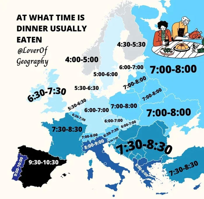 This Map Of ‘Usual Dinner Times’ In Europe Is Going Viral And Sparking Discussions 