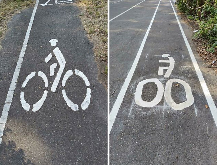 An Old Bicycle Lane Mark vs. A New One
