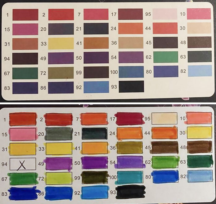 The Colors Of The Markers I Got Versus How They Actually Show Up (Minus One Broken Marker)