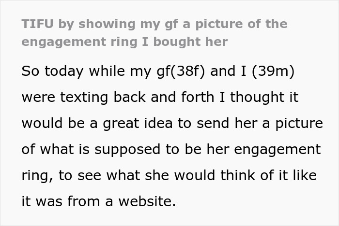 BF Doesn’t Know What To Do After GF Reacted Badly To Pic Of Engagement Ring He Already Bought
