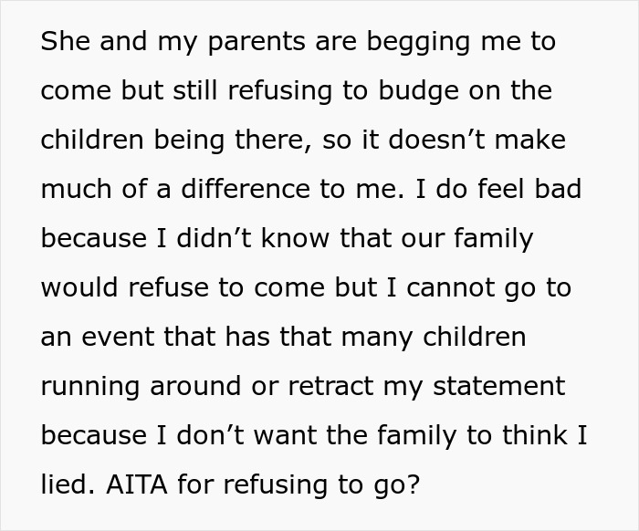 “AITA For Refusing To Go To My Sister's Wedding, Knowing It Means Our Family Won't Attend?”