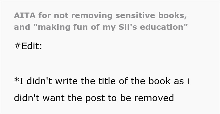 Woman Calls Her SIL And Brother “Uneducated” And Refuses To Hide Sensitive Books When They’re Over