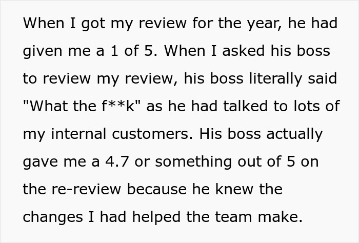 Boss Gives Employee 1 Out Of 5 Score In A Yearly Review For No Reason, Receives Petty Revenge