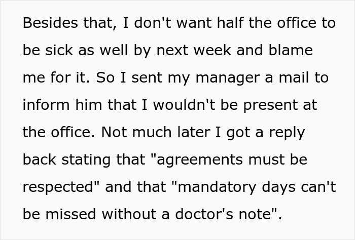 Manager Tells Sick Employee To Come To The Office Unless They Have A Doctor's Note, Regrets It Manager Tells Sick Employee To Come To The Office Unless They Have A Doctor's Note, Regrets It
