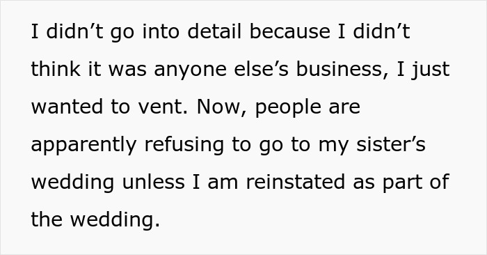 “AITA For Refusing To Go To My Sister's Wedding, Knowing It Means Our Family Won't Attend?”