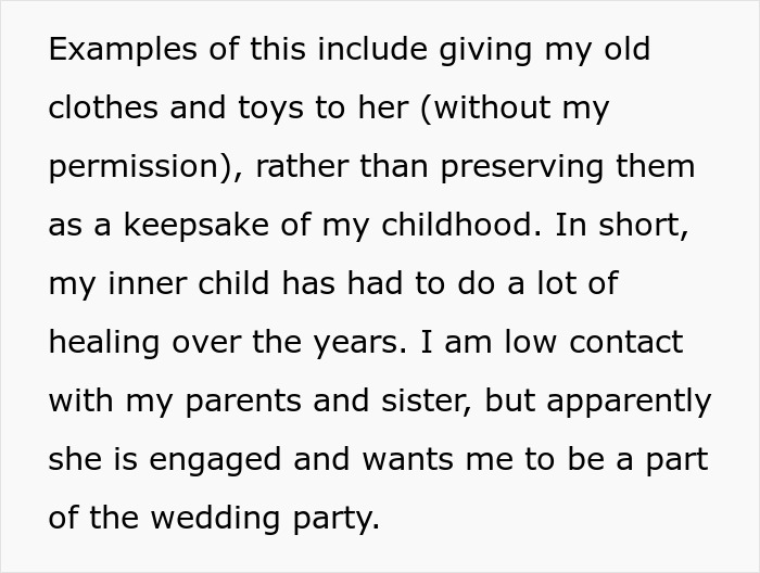 “AITA For Refusing To Go To My Sister's Wedding, Knowing It Means Our Family Won't Attend?”