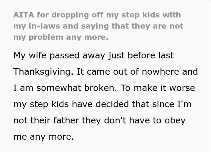 "Am I A Jerk For Dropping Off My Stepkids With My In-Laws And Saying They're Not My Problem?" "Am I A Jerk For Dropping Off My Stepkids With My In-Laws And Saying They're Not My Problem?"