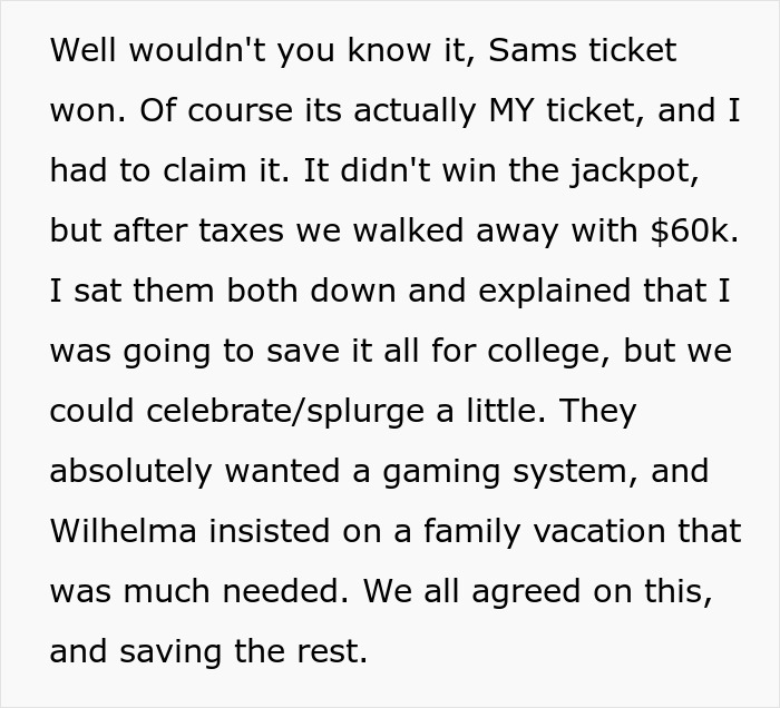 “AITA For Spending My Son’s Lottery Winnings Money?” “AITA For Spending My Son’s Lottery Winnings Money?”