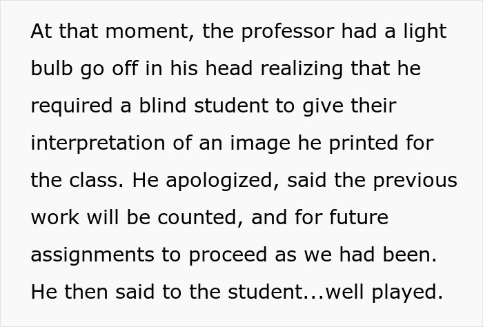 Professor Demands Blind Student To Give An Interpretation Of An Image, They Maliciously Comply Professor Demands Blind Student To Give An Interpretation Of An Image, They Maliciously Comply
