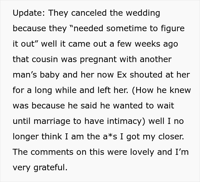 Woman Offended She Was Uninvited From Her Cousin’s Wedding With Her Ex, Tells Everyone About It Woman Offended She Was Uninvited From Her Cousin’s Wedding With Her Ex, Tells Everyone About It