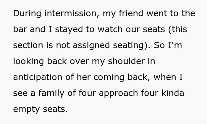 Entitled Family Takes Reserved Theatre Seats, Gets Instant Karma