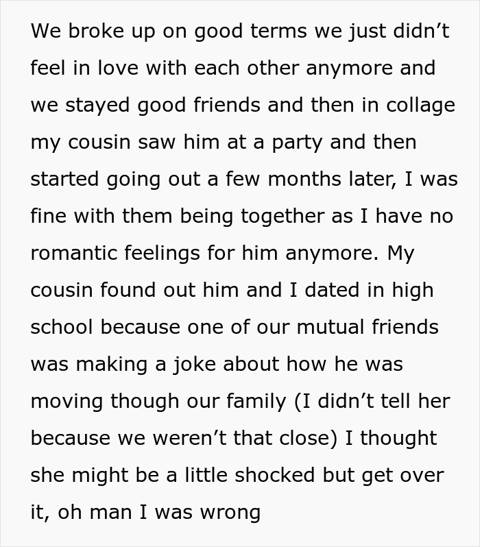 Woman Offended She Was Uninvited From Her Cousin’s Wedding With Her Ex, Tells Everyone About It Woman Offended She Was Uninvited From Her Cousin’s Wedding With Her Ex, Tells Everyone About It